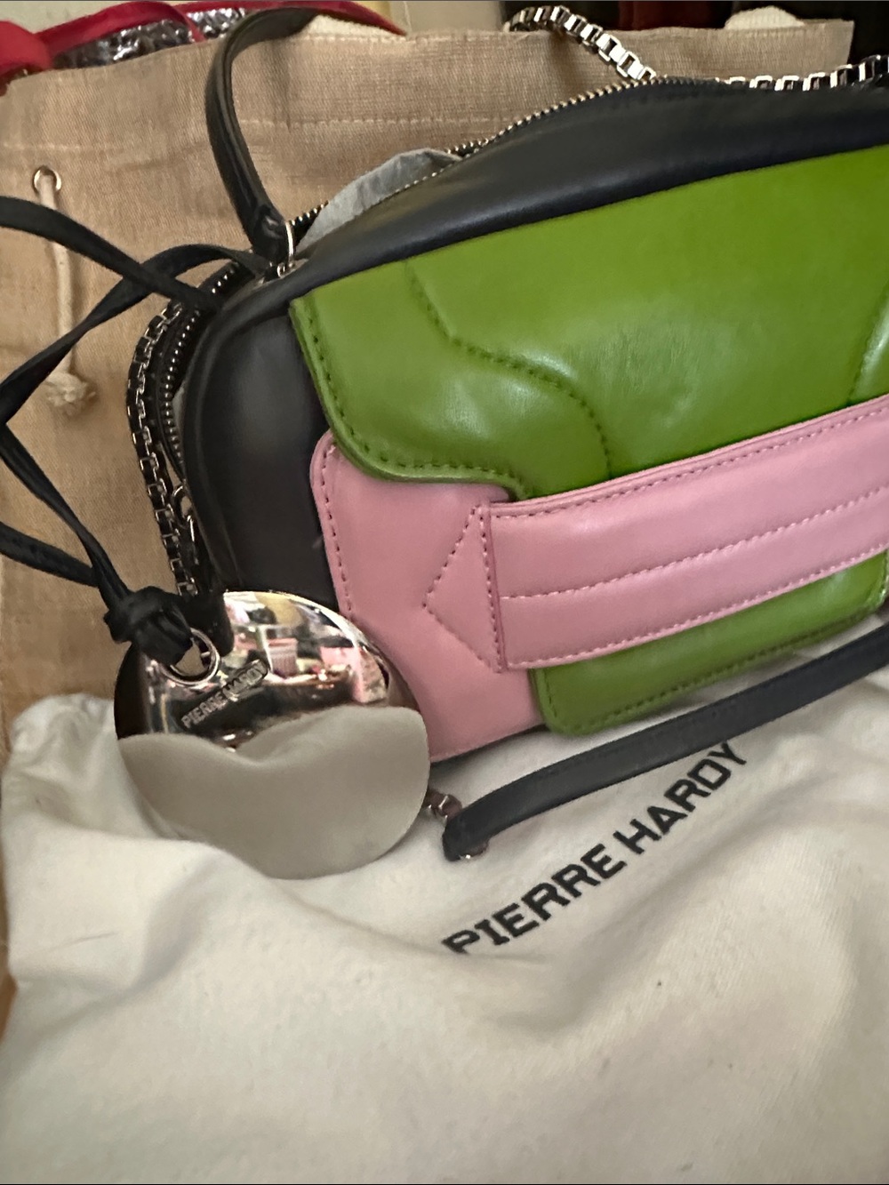 Pierre Hardy Pink and Green Leather Crossbody Shoulder Bag